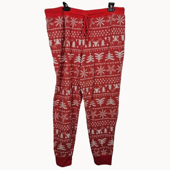 Joyspun Pajama Pants Womens 2X Red/White Christmas Pattern Waffle Knit Tapered - Picture 2 of 11